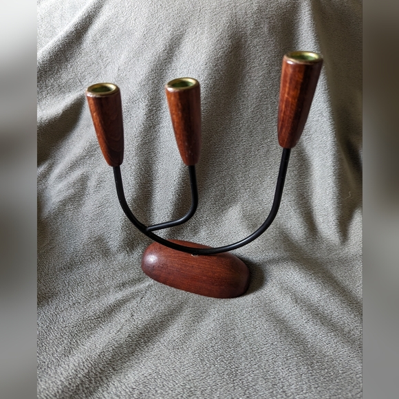 SMALL MID CENTURY MODERN MCM TEAK CANDELABRA 3 ARMS DENMARK - Picture 3 of 7